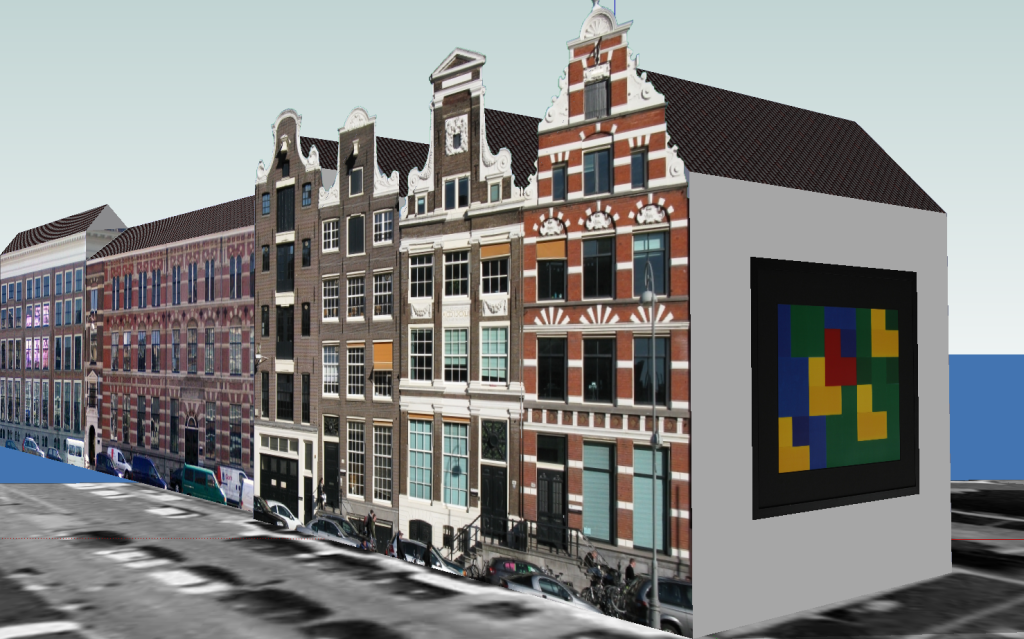 Amsterdam canal building with art work